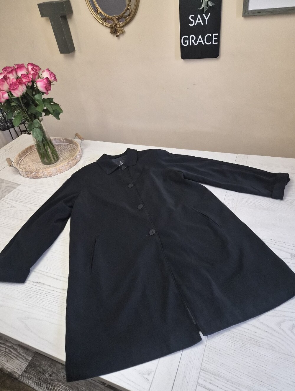 vintage Black London Fog Woman's Long trench Style coat Size XL